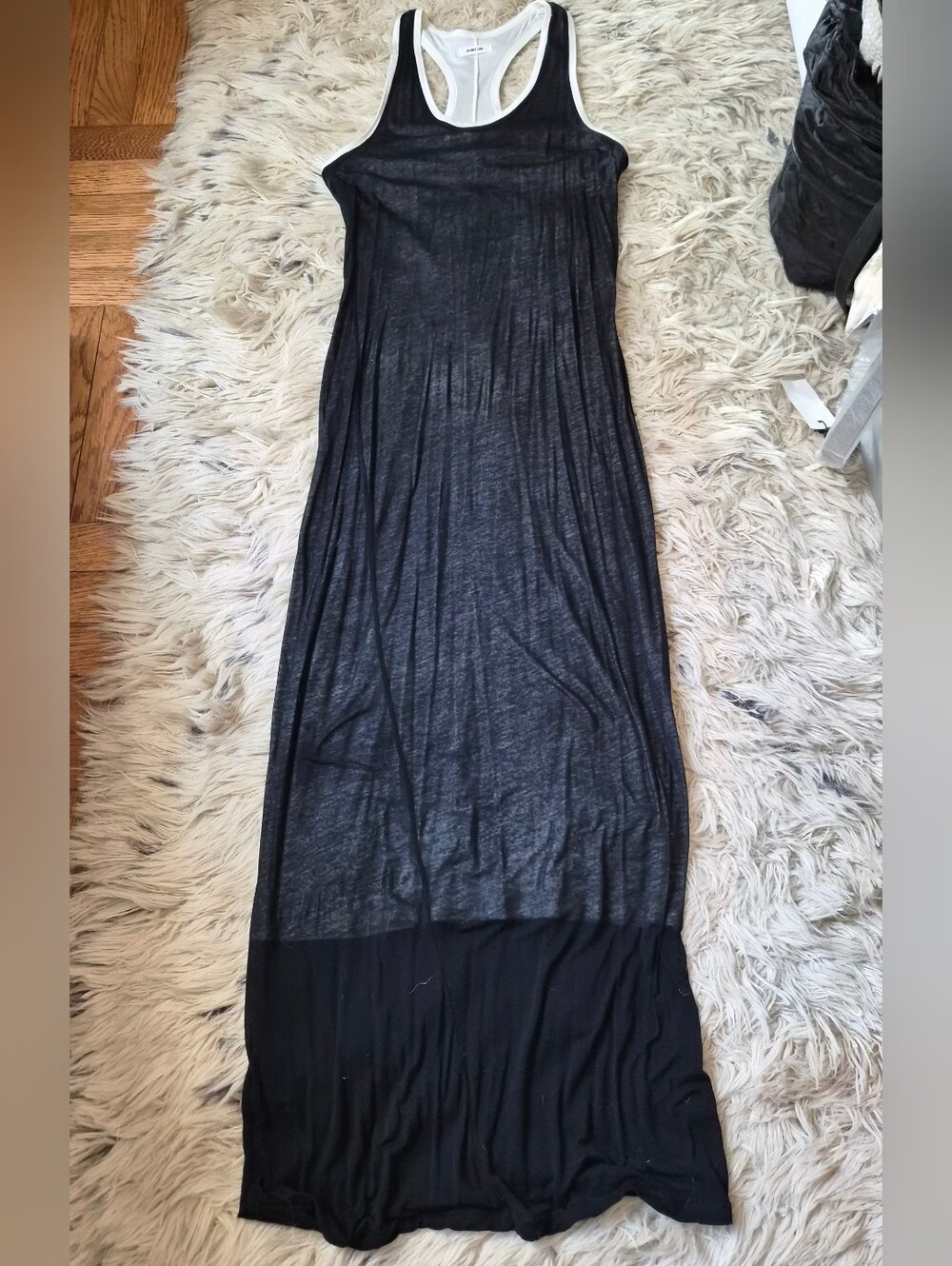 Helmut Lang Black Racerback Maxi Dress with Contrast White Trim Sz S